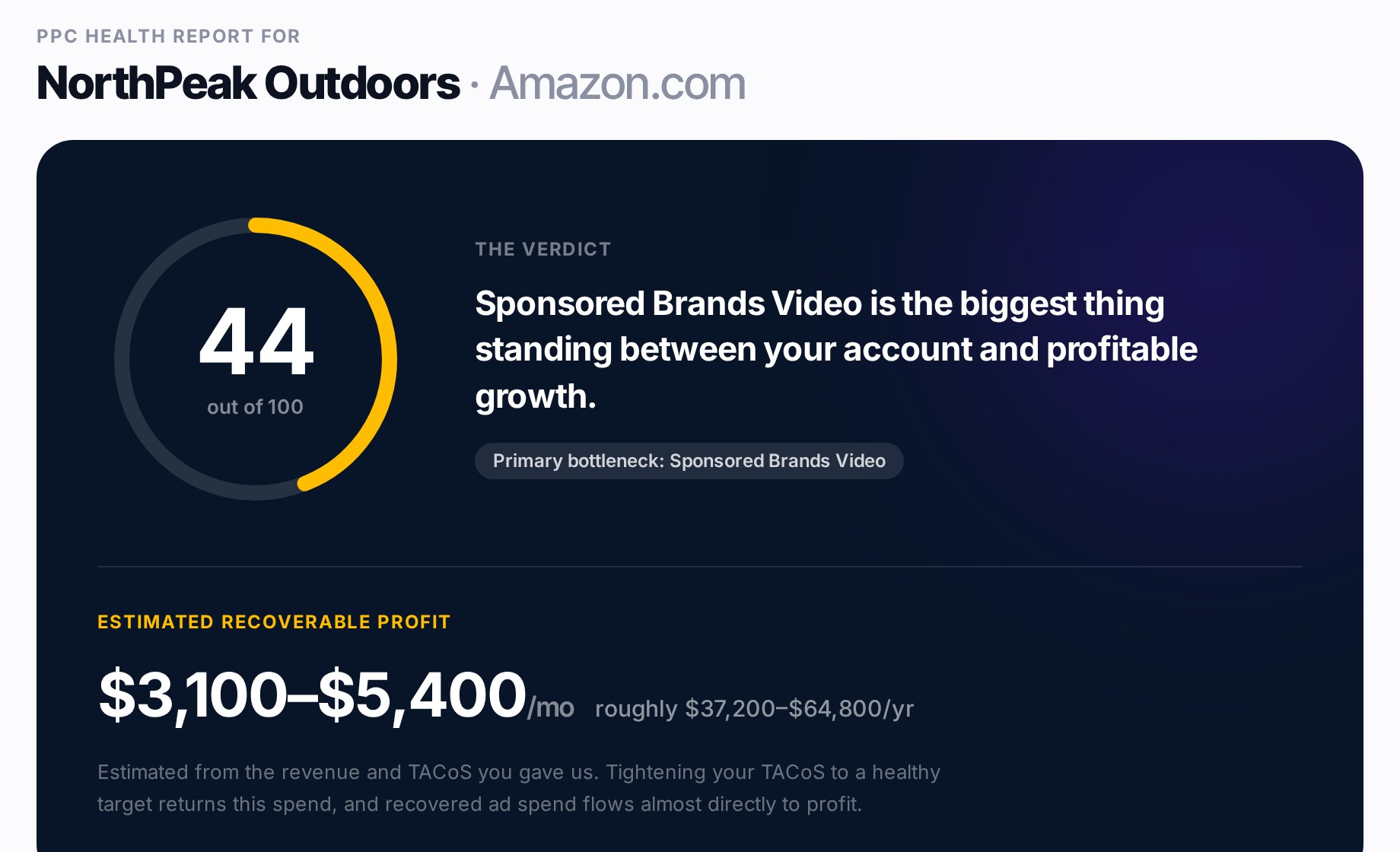Free PPC Scorecard results preview